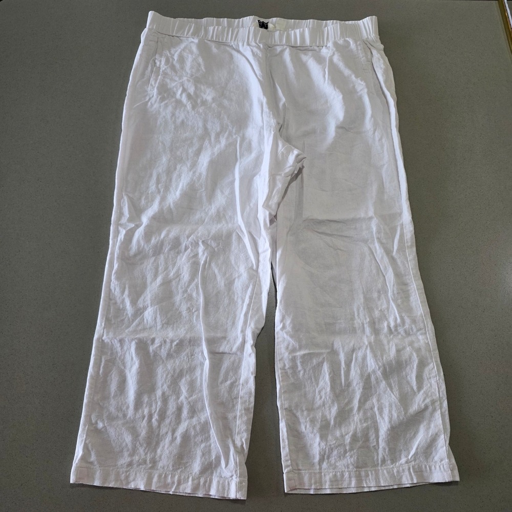 Caffe Marrakesh Womens XL White Linen Blend Wide Leg Elastic Waist Pants